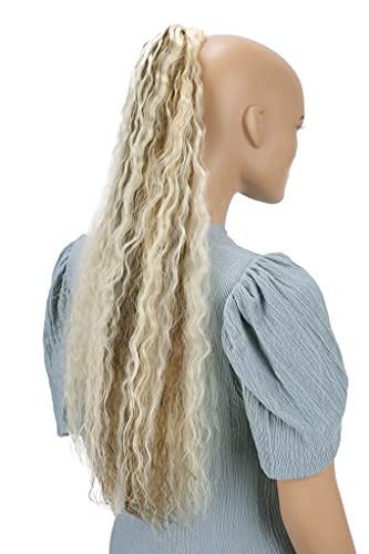 PRETTYSHOP 65cm Postizo Trenza Coleta Extensión De Cabello Voluminoso Ondulado Rubio Claro Con Reflejos Marrones HCW104