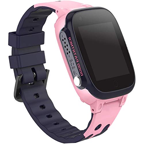 PTHTECHUS Niños Smartwatch, Reloj Inteligente Phone con LBS Tracker SOS Chat de Voz Cámara Despertador Juego Cálculo para Regalos Estudiantes Compatible con iOS Android (01 LBS SOS Rosa)