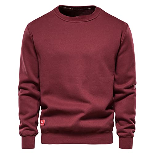 Pullover Hombre Básico Regular Cuello Redondo Tendencia Personalidad Empalme Hombre Base Shirt Otoño Invierno Suelto Diario Casual Cómodo All-Match Hombre Sudadera E-Wine Red L