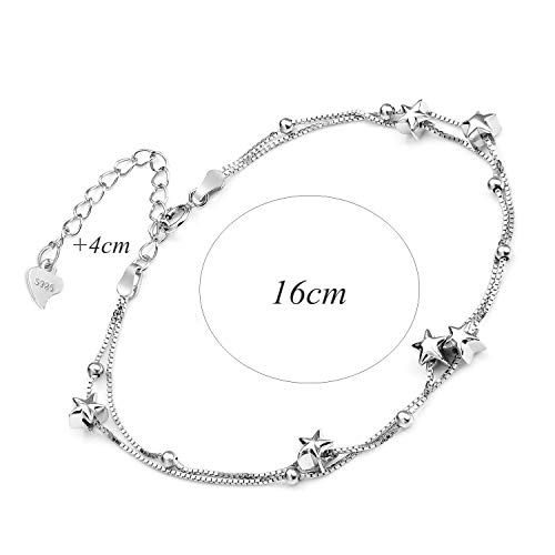 Pulsera de Mujer Elegante Perlas 925 Plata y Estrellas Pulseras de Doble Capa con 925 Pulsera de Plata Pulsera Brazalete Joyería de Moda Ajustable Pulseras Pulseras de Amor con empaque de joyería