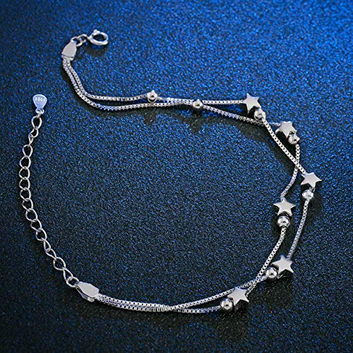 Pulsera de Mujer Elegante Perlas 925 Plata y Estrellas Pulseras de Doble Capa con 925 Pulsera de Plata Pulsera Brazalete Joyería de Moda Ajustable Pulseras Pulseras de Amor con empaque de joyería