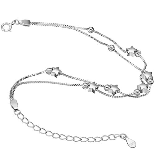 Pulsera de Mujer Elegante Perlas 925 Plata y Estrellas Pulseras de Doble Capa con 925 Pulsera de Plata Pulsera Brazalete Joyería de Moda Ajustable Pulseras Pulseras de Amor con empaque de joyería