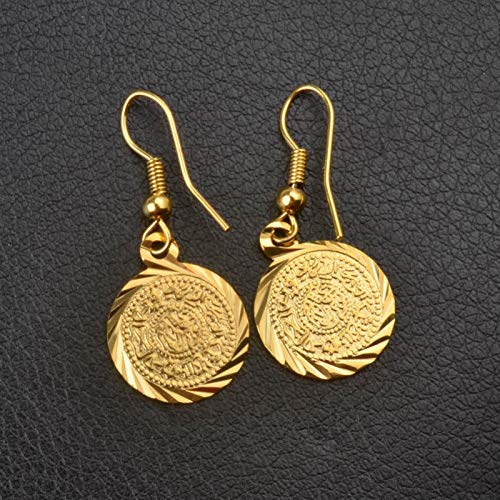 QIN Pendientes de Monedas de Metal árabe Golden Jewel Moneda Mujeres/niña Accesorios Vintage