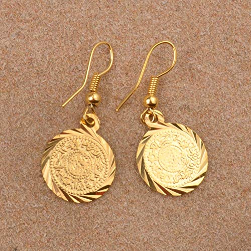 QIN Pendientes de Monedas de Metal árabe Golden Jewel Moneda Mujeres/niña Accesorios Vintage