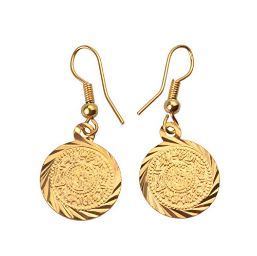 QIN Pendientes de Monedas de Metal árabe Golden Jewel Moneda Mujeres/niña Accesorios Vintage