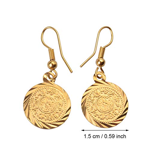 QIN Pendientes de Monedas de Metal árabe Golden Jewel Moneda Mujeres/niña Accesorios Vintage