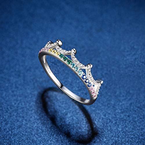 Qings Anillo de Compromiso, Anillo Corona de Plata de Ley 925 con Colorido Circonita Cúbica Regalos de Joyería para Mujeres y Niñas