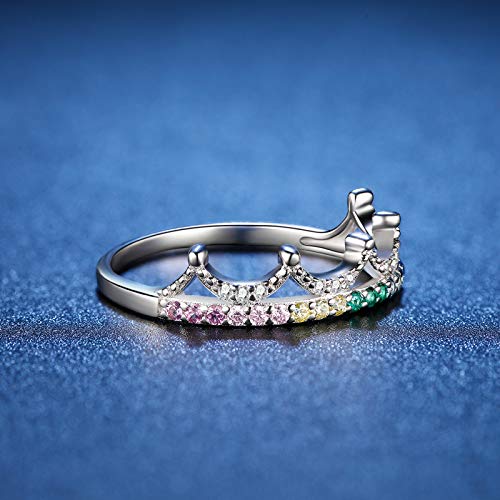 Qings Anillo de Compromiso, Anillo Corona de Plata de Ley 925 con Colorido Circonita Cúbica Regalos de Joyería para Mujeres y Niñas