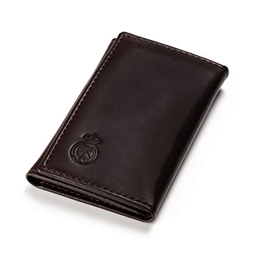 Real Madrid - Cartera y Estuche Portallaves Hechos a Mano con Piel Juego de 2 Piezas. Color Marrón RMJ-80021B