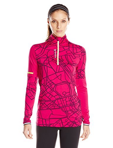 Reebok One Series Running – Camiseta Manga Larga 1/4 Cremallera Jersey, Mujer, Color Magenta Pop, tamaño Large