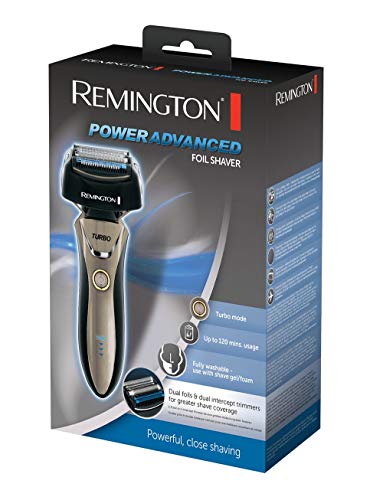 Remington Afeitadora de Láminas Power Advanced - Cabezal Pivotante, Láminas Dobles Flexibles, Uso Con o Sin Cable, Autonomía 120 min, Lavable, Negro - F9200