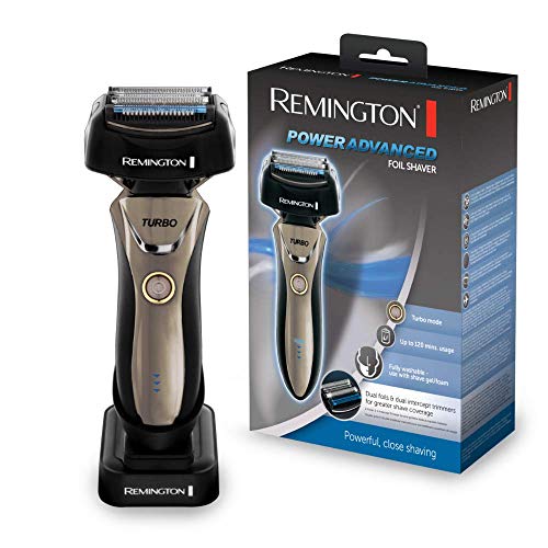 Remington Afeitadora de Láminas Power Advanced - Cabezal Pivotante, Láminas Dobles Flexibles, Uso Con o Sin Cable, Autonomía 120 min, Lavable, Negro - F9200