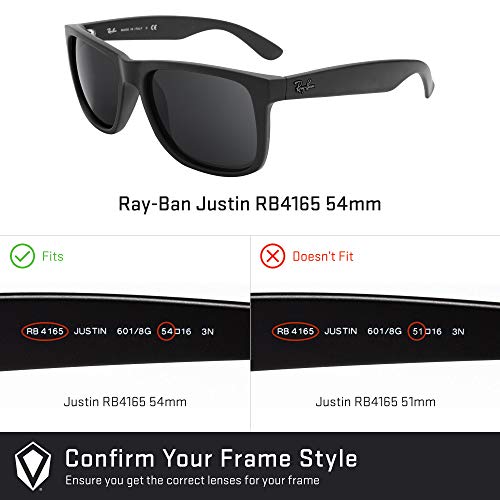 Revant Lentes de Repuesto Compatibles con Gafas de Sol Ray-Ban Justin RB4165 54mm, Polarizados, Azul Hielo MirrorShield.