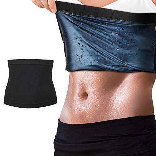 Rhino Valley Faja Deportiva para Transpiración, Cinturón Unisex Banda Reductora Sudor con Efecto Sauna Soporte Cintura Abdomen para Quema Grasa Adelgazamiento Culturismo, Talla S/M, Negro + Azul