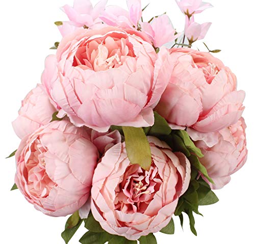 Ruiuzi Vintage Ramo de Flores de peonia Rosa, Artificial, para Boda decoración para el hogar (Spring Light Pink)