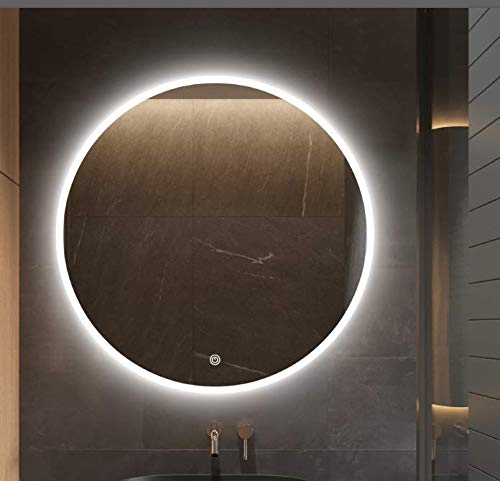 S-bagno - Espejo de baño redondo con retroiluminación LED, 80 cm de diámetro, con altavoz Bluetooth integrado, brillo regulable, almohadilla deshumidificadora e interruptor con sensor de contacto