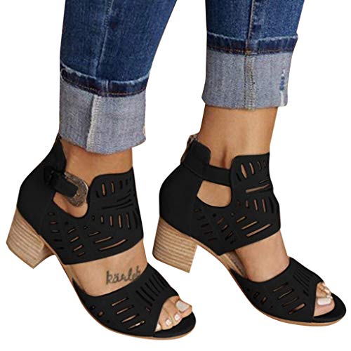 Sandalias de mujer Gladiator romanas, sandalias de playa con correa Peep Toe antideslizante, cómodas patrón de serpiente, zapatos de moda elegantes para el tiempo libre, Negro , 38