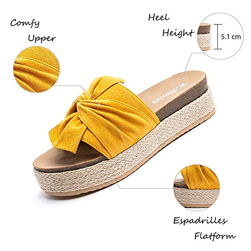 Sandalias Plataforma Mujer Verano Alpargatas Mules Cuña Punta Abierta Zapatillas de Tacón Playa Comodas Zapatos Vestir Slip On Amarillo 38 EU