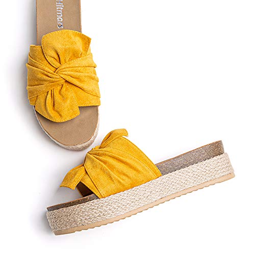 Sandalias Plataforma Mujer Verano Alpargatas Mules Cuña Punta Abierta Zapatillas de Tacón Playa Comodas Zapatos Vestir Slip On Amarillo 38 EU