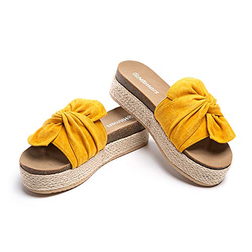 Sandalias Plataforma Mujer Verano Alpargatas Mules Cuña Punta Abierta Zapatillas de Tacón Playa Comodas Zapatos Vestir Slip On Amarillo 38 EU