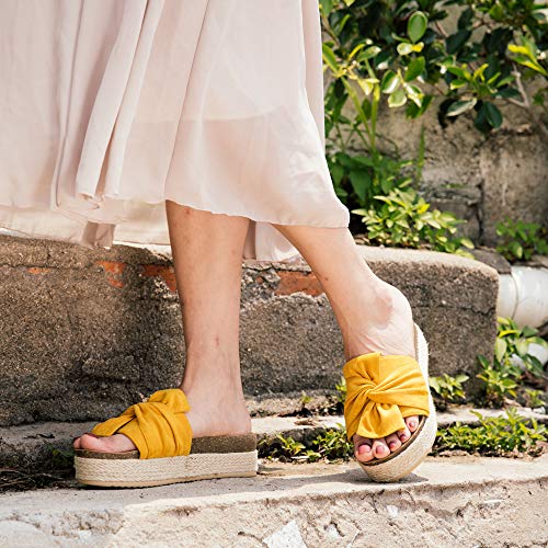 Sandalias Plataforma Mujer Verano Alpargatas Mules Cuña Punta Abierta Zapatillas de Tacón Playa Comodas Zapatos Vestir Slip On Amarillo 38 EU