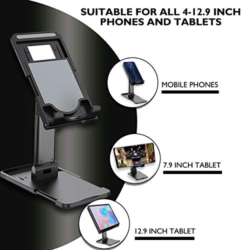 SANTER LABS Soporte Universal Reforzado Ajustable para Móvil y Tablet 4”-7,2” Multiángulo 0-100 Grados Diseño de Mesa Compatible con Modelos Apple (iPhone-iPad) Samsung Huawei Xiaomi (Negro)