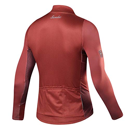 Santic Maillot Bicicleta Hombre Maillot Ciclismo con Mangas Largas con Bolsillos como Camiseta Interior en Invierno Rojo de Ladrillo EU XL