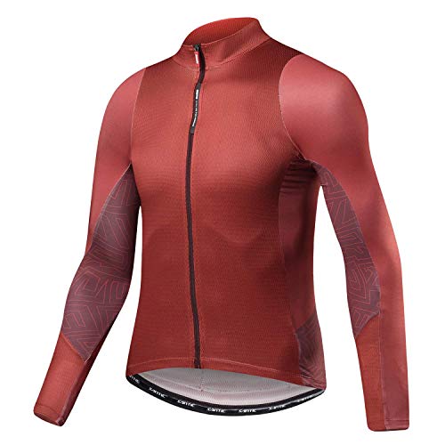 Santic Maillot Bicicleta Hombre Maillot Ciclismo con Mangas Largas con Bolsillos como Camiseta Interior en Invierno Rojo de Ladrillo EU XL