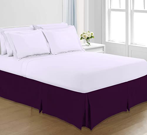 Sapphire Collection Falda de cama de polialgodón plisada, todos los tamaños, color liso, ciruela, doble