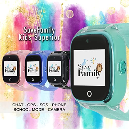 SaveFamily SUPERIOR. Reloj inteligente niño con Cámara. Llamadas, Botón SOS , Anti-Bullying, Chat Privado, Modo Colegio, Mensajes y Waterproof. Reloj GPS niños. Smartwatch niño Azul