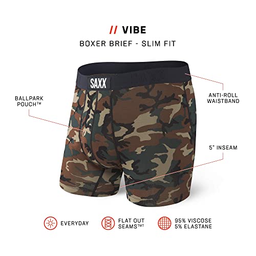 Saxx Men's Underwear Ropa Interior para Hombre – Calzoncillos Bóxer Vibe con Soporte Interno Ballpark Pouch TM Integrado – Ropa Interior Masculina , Woodland Camo, L