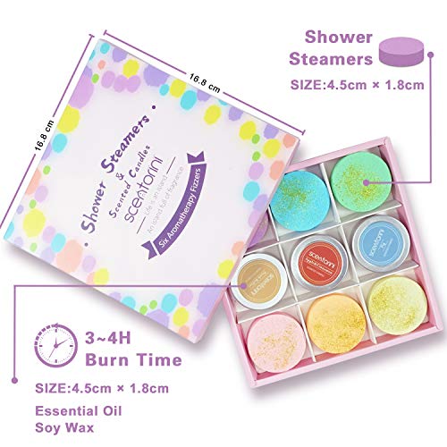 SCENTORINI 9 Bombas de Ducha con Velas Perfumadas Tabletas de Ducha Set de Regalo de Aceites Esenciales Natural para Aromaterapia, Regalo para Niños Mujeres y Día de la Madre