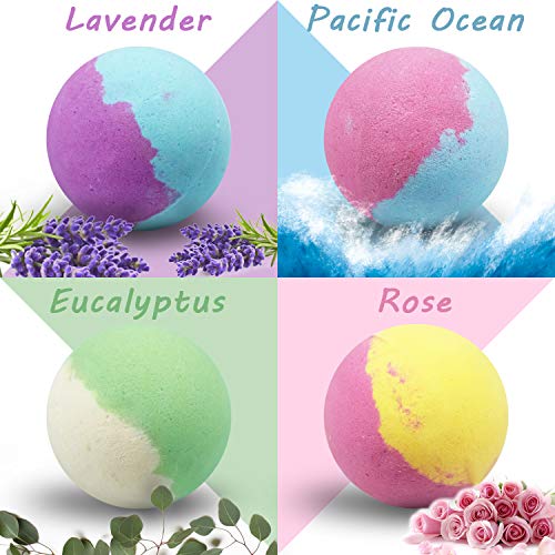 SCENTORINI Set de Regalo Bombs Perfumadas de Baño Bath Ball Natural Spa para Relajación 4 x 118 g Bath Bombs + 2 x 75 g Velas Perfumadas de Cera de Soja