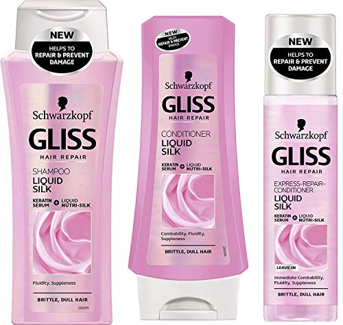 Schwarzkopf Gliss Líquido Seda Set Regalo - Champú Acondicionador & sin Aclarado Spray con Queratina