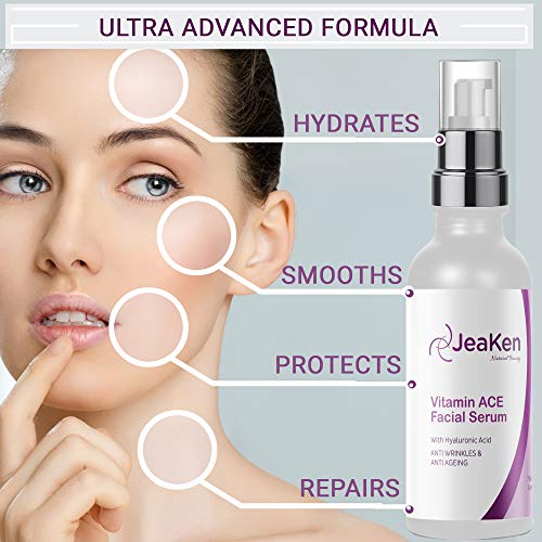 SERUM FACIAL VITAMINA C Y ÁCIDO HIALURÓNICO - Mejor Serum Antiedad Mejorada con Vitaminas A, E - Serum Antimanchas y Antiarrugas - Serum Facial Piel Mixta Hombre y Mujer - Botella Vegano de 50ml