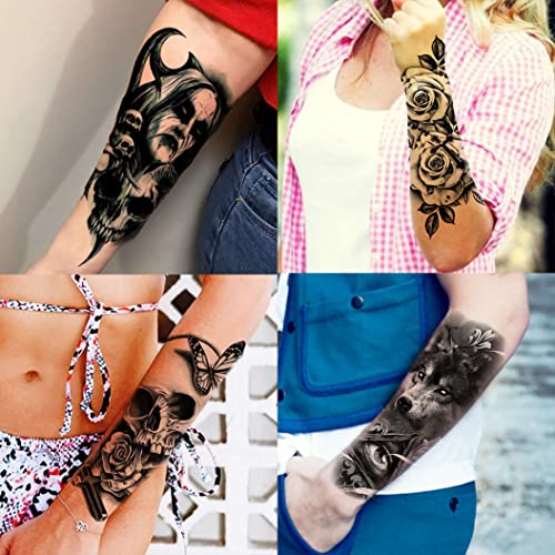 Shegazzi 62 Hojas Halloween Tatuajes Temporales Adultos Mujer Hombre Grande Cráneo Esqueleto Fantasma León Serpiente Tatuajes Falsos Niños Niñas 3D Realista Tatuajes Adhesivos Temporales Brazo Pierna