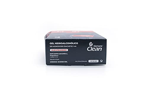 SiempreClean, Gel Hidroalcohólico En Sobres Individuales, Higienizante Suave Con La Piel, 73% De Alcohol Etílico, Perfume, Sobres X 1 Ml, Fresa, Perfume Fresa, 100 Unidad (03030117/S100X1MLSCFR)