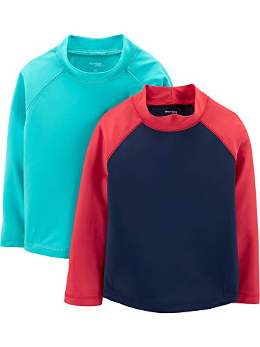 Simple Joys by Carter's 2-Pack Assorted Rashguard Set Camiseta de protección contra erupciones, Azul/Rojo, 5 años, Pack de 2