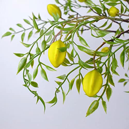 SJDWDX 3 ramas artificiales de carambola, ramas de carambola, ramas de imitación de frutas, plantas verdes falsas con tallo largo, flores falsas para decoración de hogar, fiesta, jardín