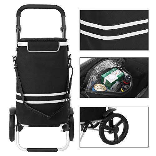 SONGMICS Carro de Compra Plegable, Sólido, con Bolsa de Refrigeración Aislante, Carro de Equipaje con Ruedas, Mochila Desmontable, Gran Capacidad de 35L, Negro KST03BK