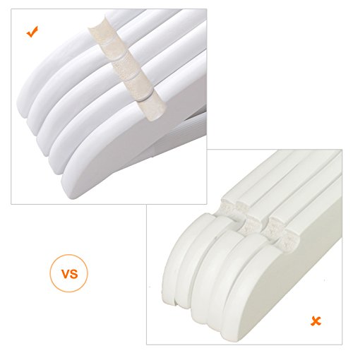 SONGMICS Perchas de Madera para Trajes, Juego de 20, Madera Maciza, Hombros con Muescas, Antideslizantes para Chaquetas, Camisas, Pantalones, Gancho Giratorio de 360°, Blanco CRW03W-20