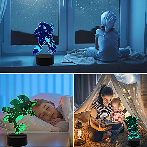 Sonic Juguete Lampara 3d Luz Nocturna Infantil-16 Variaciones De Color/1 Mando A Distancia/1 Base Negra/-DecoracióN Del Hogar Regalos De Creativo Anime Sonic Figura Lamp Para Niños Hombre