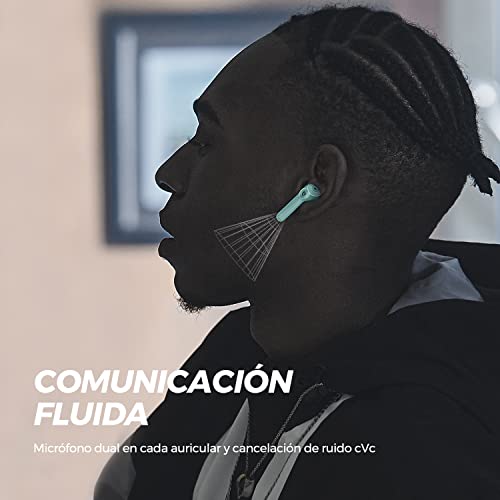 SoundPEATS Auriculares Bluetooth, TrueAir2 Auriculares internos inalámbricos con 4 micrófonos, Bluetooth 5.2 TrueWireless Mirroring, Reducción de Ruido CVC 8.0, Verde