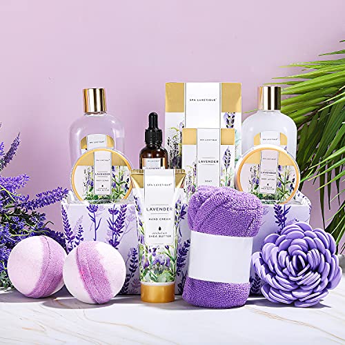 Spa Luxetique Set de Baño y Ducha, Set de 12 Regalos para Mujer a Lavanda，Set de Spa para Hogar, Incluye Gel de Ducha, Baño de Burbujas, Aceite de Masaje, Bomba de Baño, Regalos Originales para Mujer