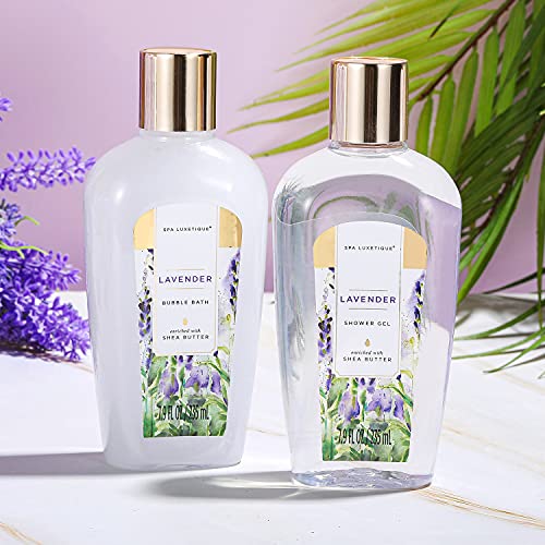 Spa Luxetique Set de Baño y Ducha, Set de 12 Regalos para Mujer a Lavanda，Set de Spa para Hogar, Incluye Gel de Ducha, Baño de Burbujas, Aceite de Masaje, Bomba de Baño, Regalos Originales para Mujer