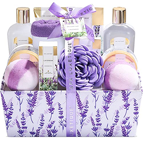 Spa Luxetique Set de Baño y Ducha, Set de 12 Regalos para Mujer a Lavanda，Set de Spa para Hogar, Incluye Gel de Ducha, Baño de Burbujas, Aceite de Masaje, Bomba de Baño, Regalos Originales para Mujer