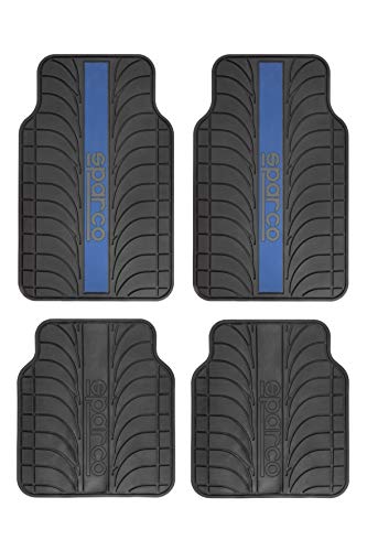 Sparco Juego de Alfombra Goma Color Franja Universal, LATEX, Azul