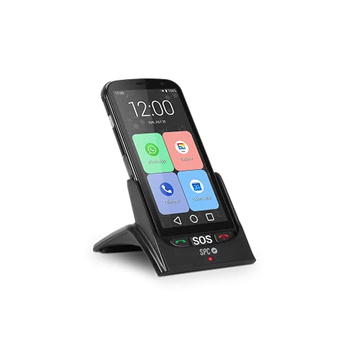 SPC Apolo - Smartphone para Personas Mayores con Whatsapp, botón SOS, Botones físicos para Colgar y descolgar, Base de Carga, Iconos XXL, Pantalla de 5”, 16GB de Memoria Ampliable, Android 10 - Negro