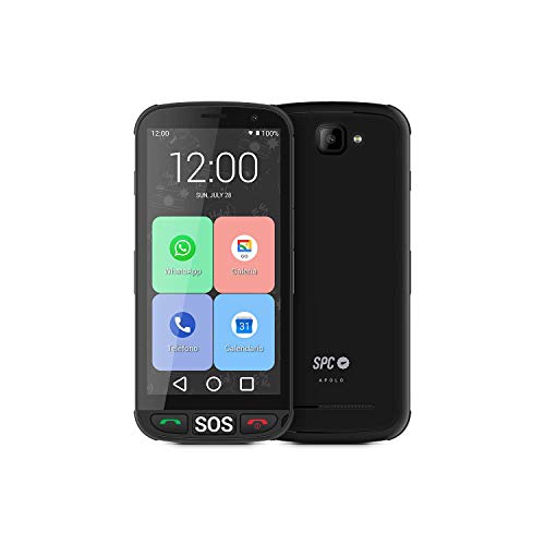 SPC Apolo - Smartphone para Personas Mayores con Whatsapp, botón SOS, Botones físicos para Colgar y descolgar, Base de Carga, Iconos XXL, Pantalla de 5”, 16GB de Memoria Ampliable, Android 10 - Negro