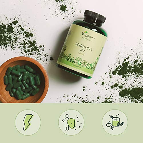 Spirulina Orgánica Vegavero® | La Dosis Más Alta: 1000 mg/Comprimido | Testada en Laboratorio | Sin Aditivos | Detox + Antioxidante + Cansancio | Algas Marinas | 100% BIO | 270 Comprimidos